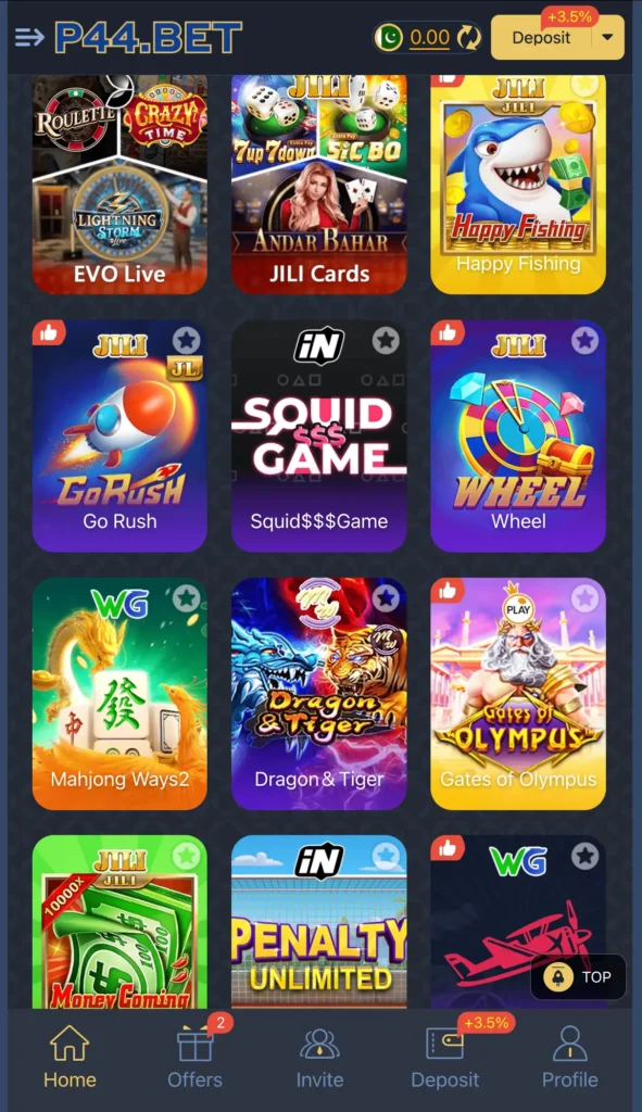P44 Bet Game APK Game screen on Android
