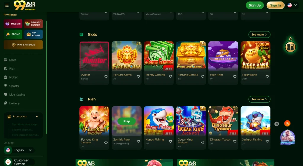 varieties of games in 99AB Game