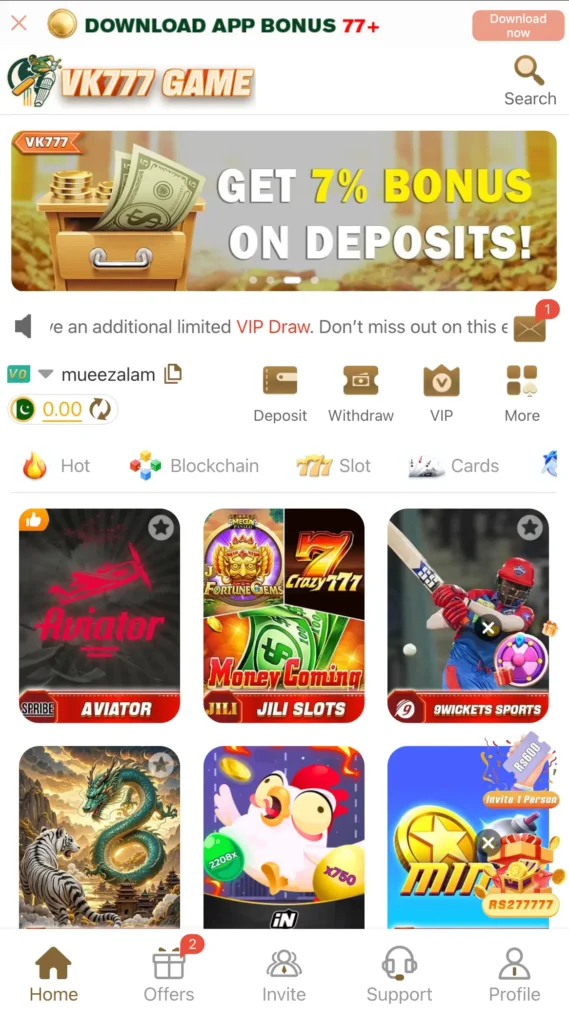 vk777 game home screen