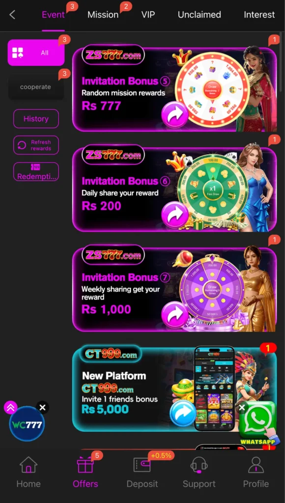 zs777 game rewards section