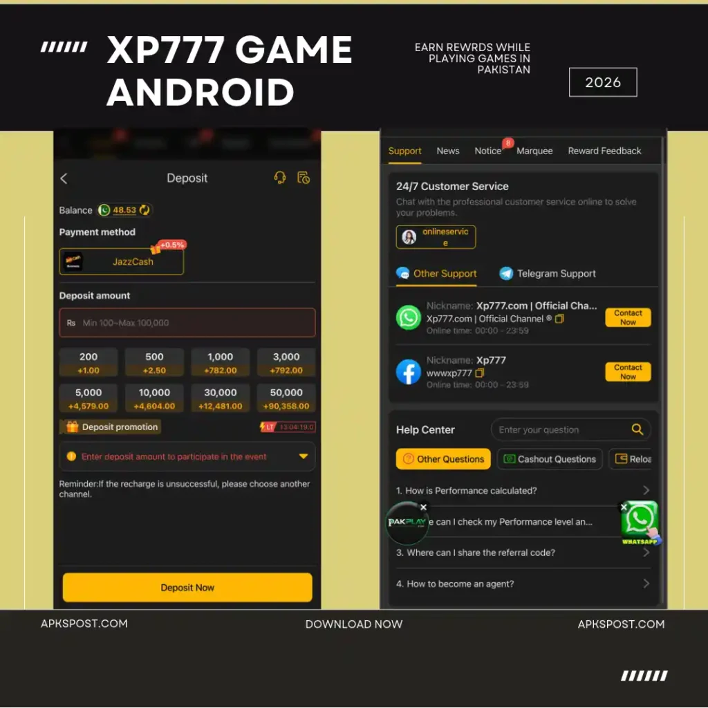 XP777 game deposit and withdrawal section